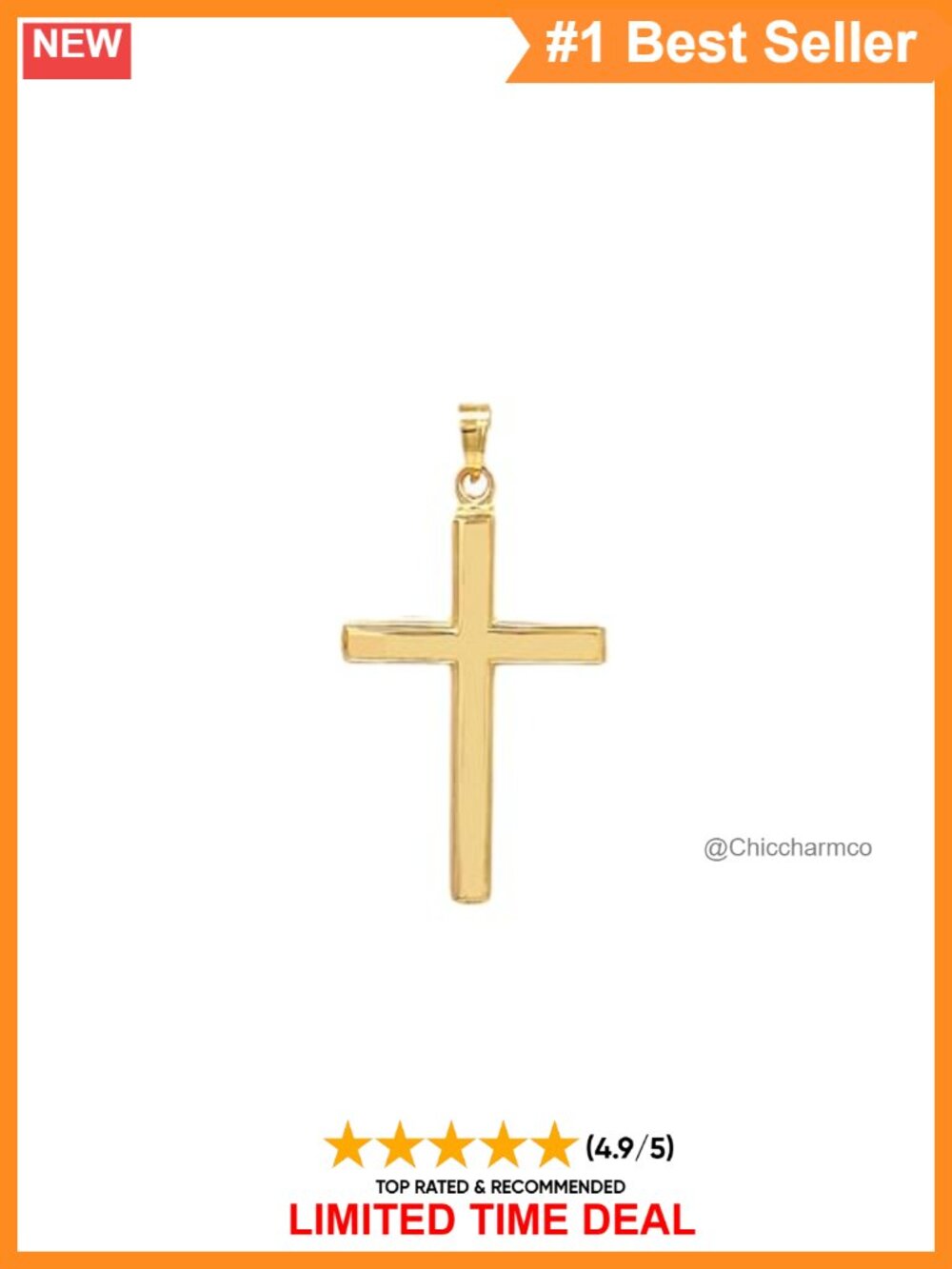 Solid 14K Yellow Gold Reversible Cross Pendant Only, Small 1 Inch, Made in USA